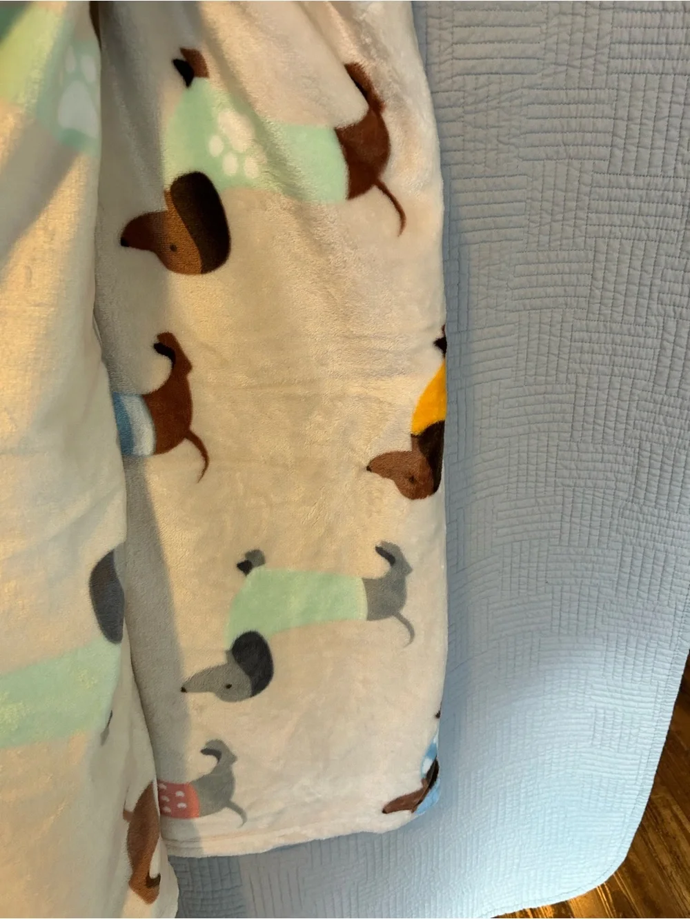 Cream Dachshund Print Plush Throw Blanket with Multicolor Doxies, 50X70